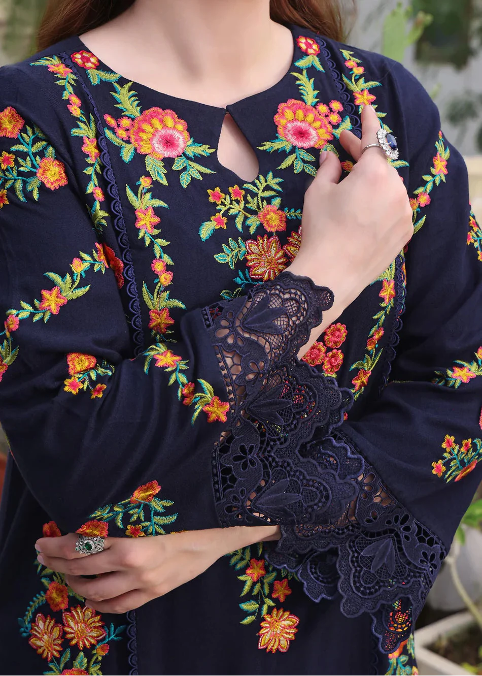 Grace W1017-Embroidered 3pc Marina Dress With Printed Shawl.
