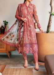 Grace S1105-Embroidered 3pc CHIKANKARI Lawn dress with Printed Chiffon Dupatta.