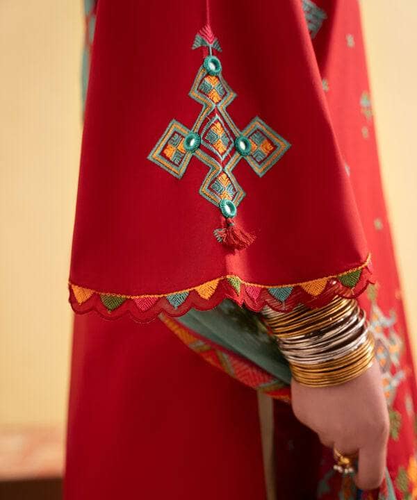 Grace W750-Embroidered 3pc Marina Dress With Printed Shawl.