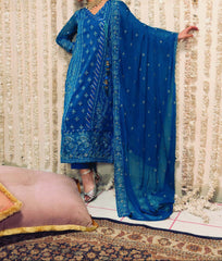 BLUE NOVA– Embroidered Chiffon Unstitched 3Pc Suit.