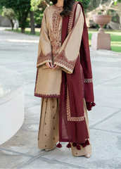 Grace Z-(W709) - Stitched Embroidered 3pc Marina Dress With Printed Shawl