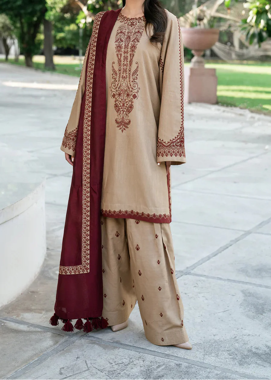 Grace W709-Embroidered 3pc Marina Dress With Printed Shawl