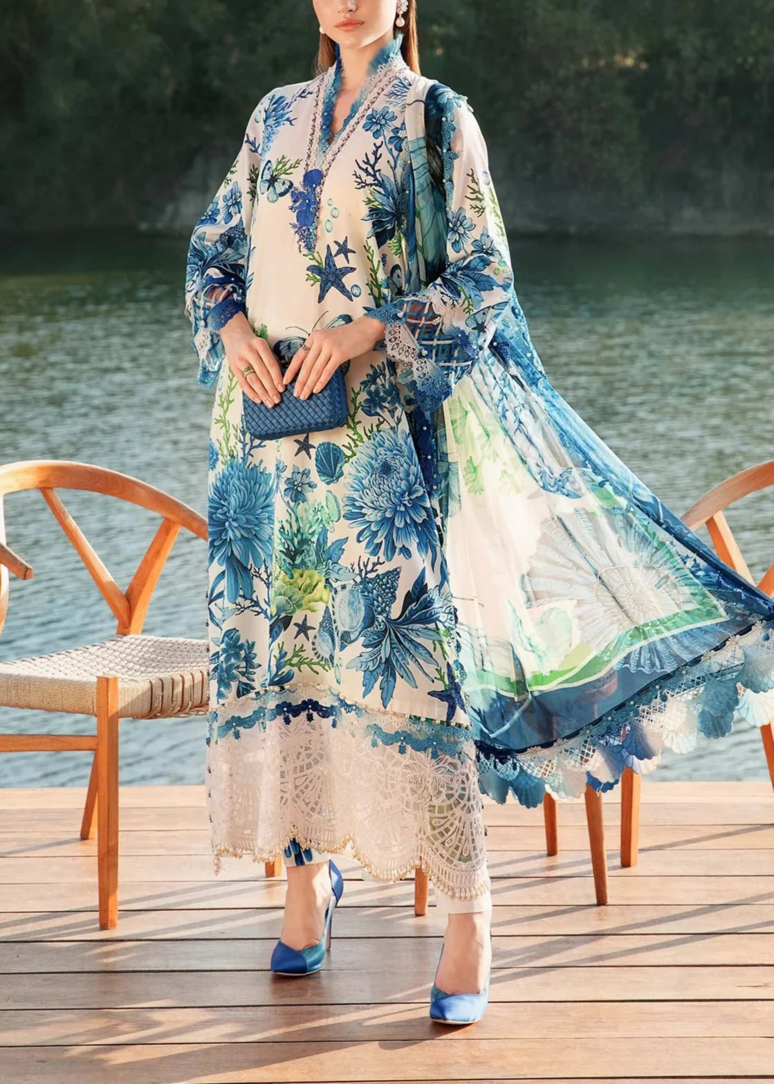 Grace S1100-Printed & Embroidered 3pc Lawn dress with Printed Chiffon Dupatta.