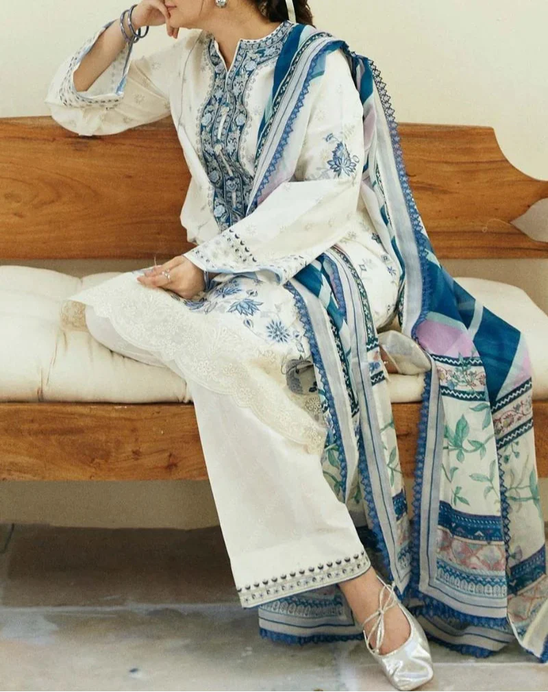 Grace S1265-Embroidered 3pc Lawn Dress With Printed Munar Dupatta.