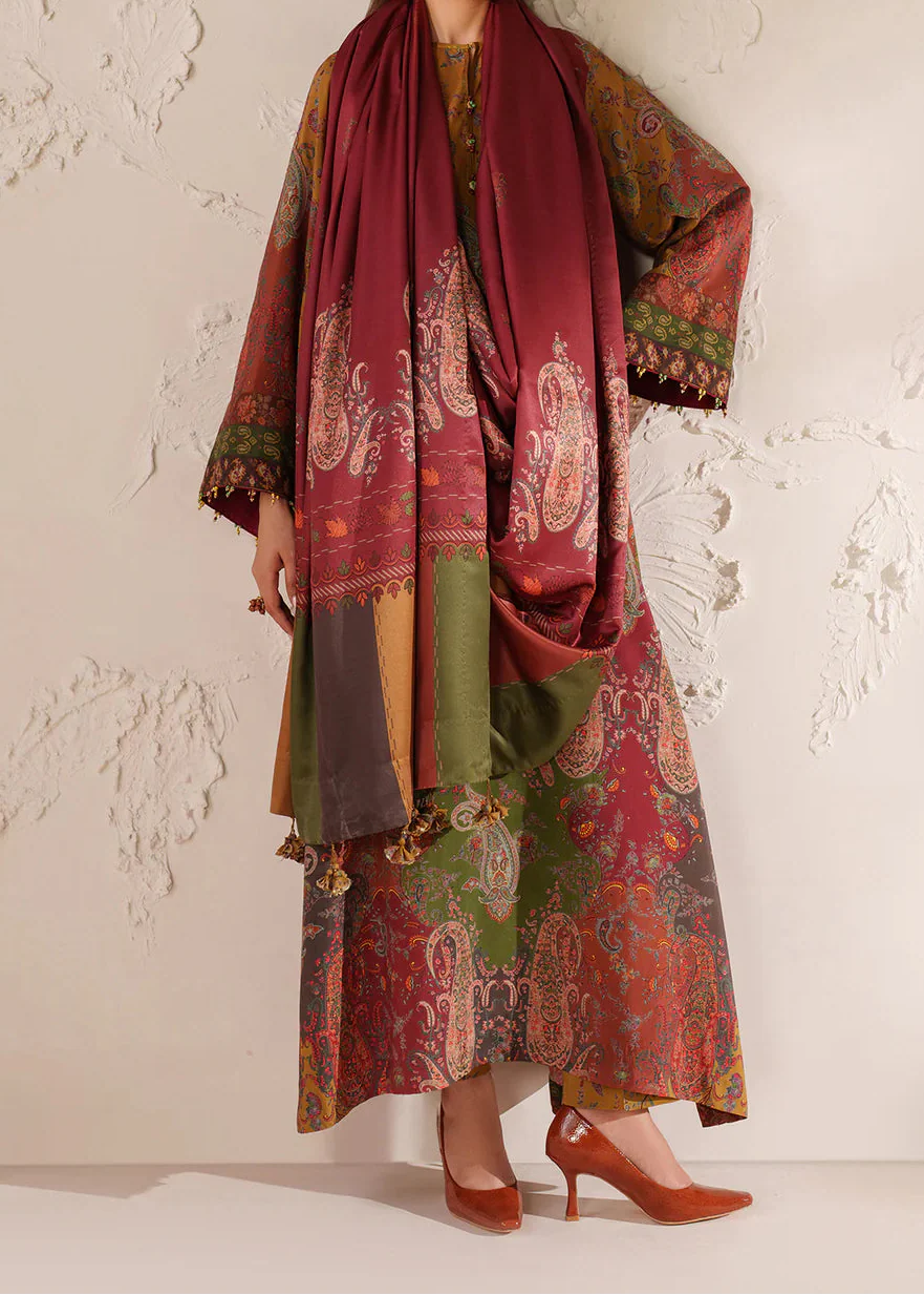Grace W847 - Digital Printed 3pc Karandi Dress With Digital Printed Karandi Shawl.