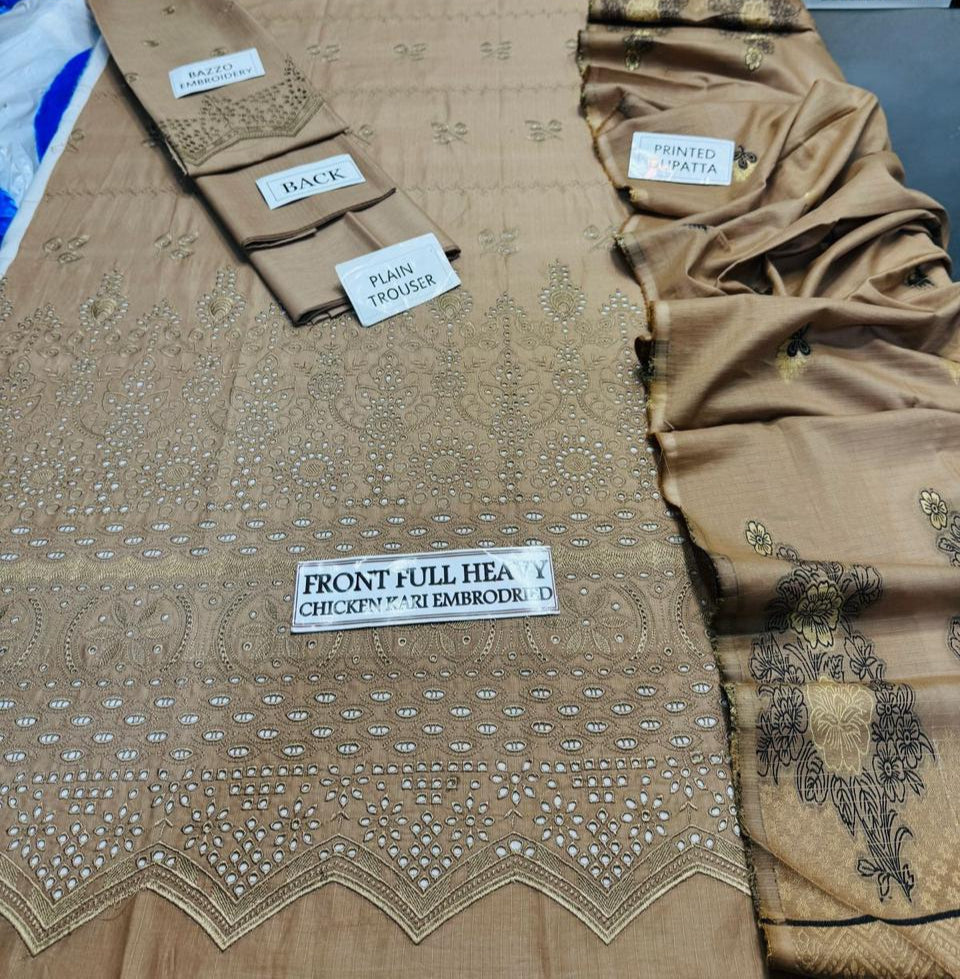 Grace S1027-Embroidered 3PC CHIKANKARI Lawn Dress With Printed Lawn Dupatta.