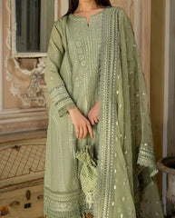 Grace W265- Embroidered 3pc linen dress with Embroidered Organza dupatta.