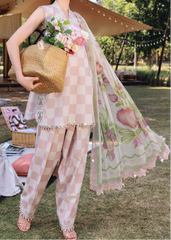 Grace S1351 - Printed & Embroidered 3pc Lawn Dress With Embroidered  Sequence Chiffon Dupatta.