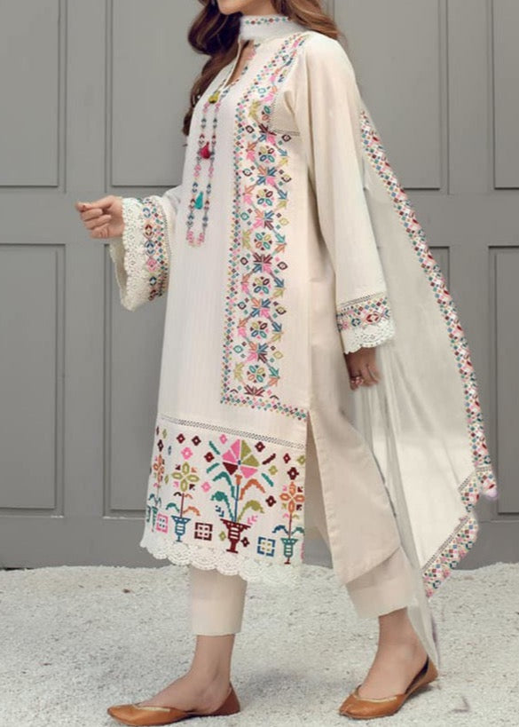 Grace S1247-Embroidered 3pc Lawn Dress With Embroidered Chiffon Dupatta.