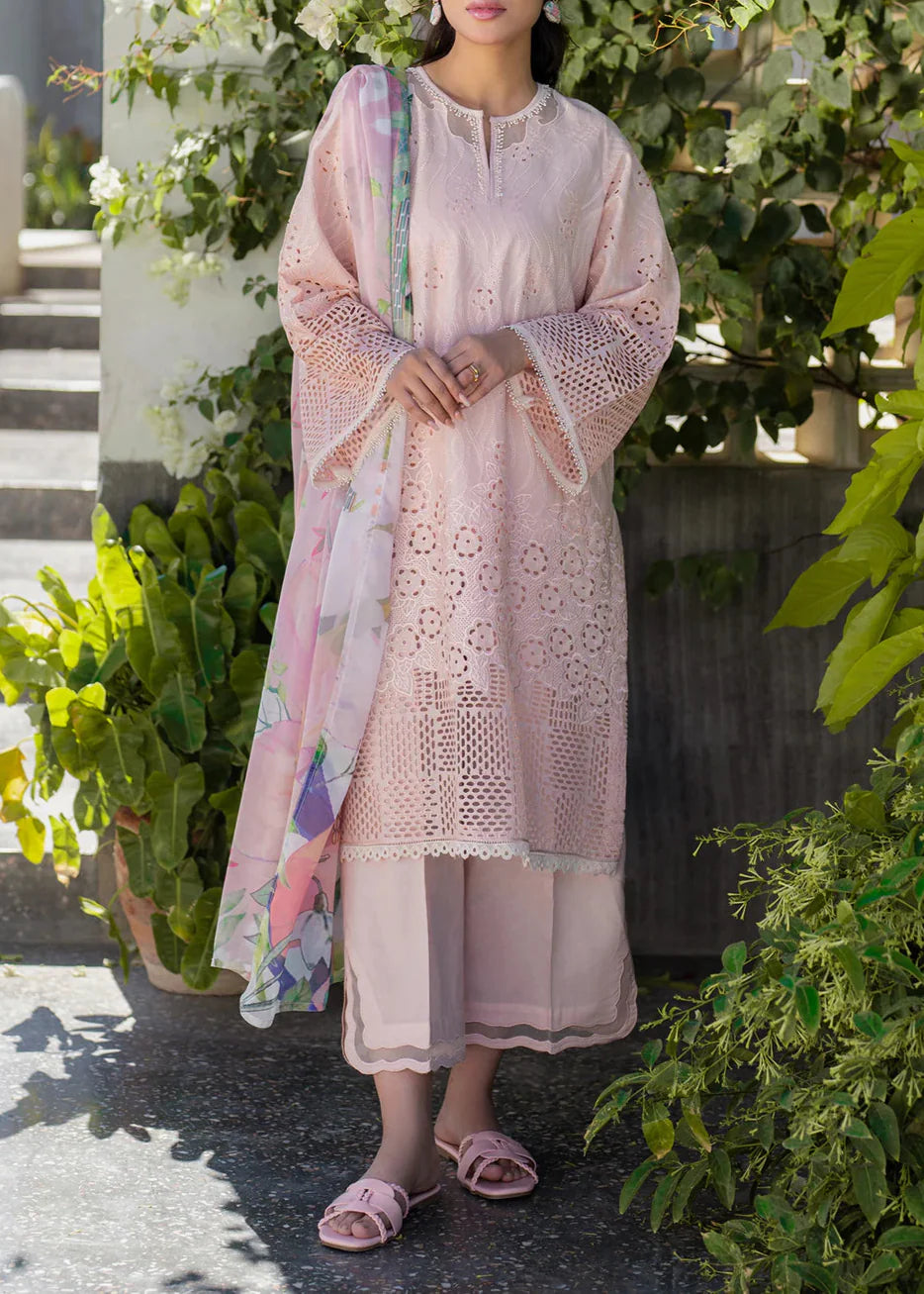 Grace S1261-Embroidered CUTWORK 3pc Lawn Dress With Printed Munar Dupatta.