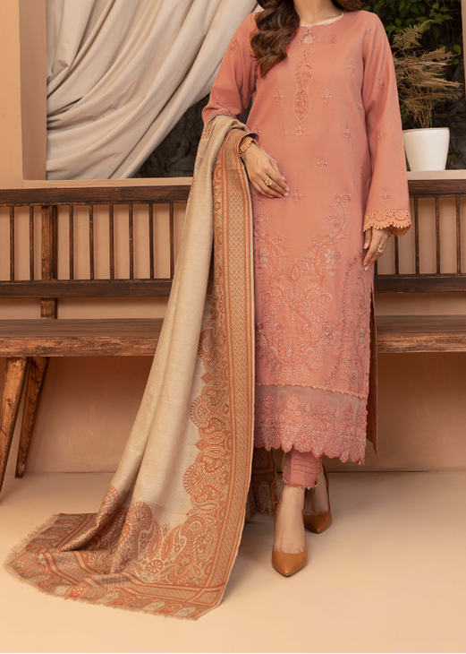 Grace W830-Embroidered 3pc Marina Dress With Printed Shawl.