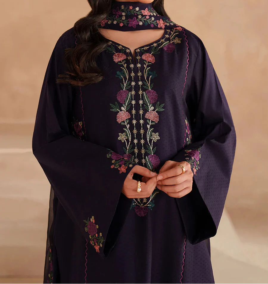 Grace S1443-Embroidered 3pc Lawn Dress With Embroidered Chiffon Dupatta.