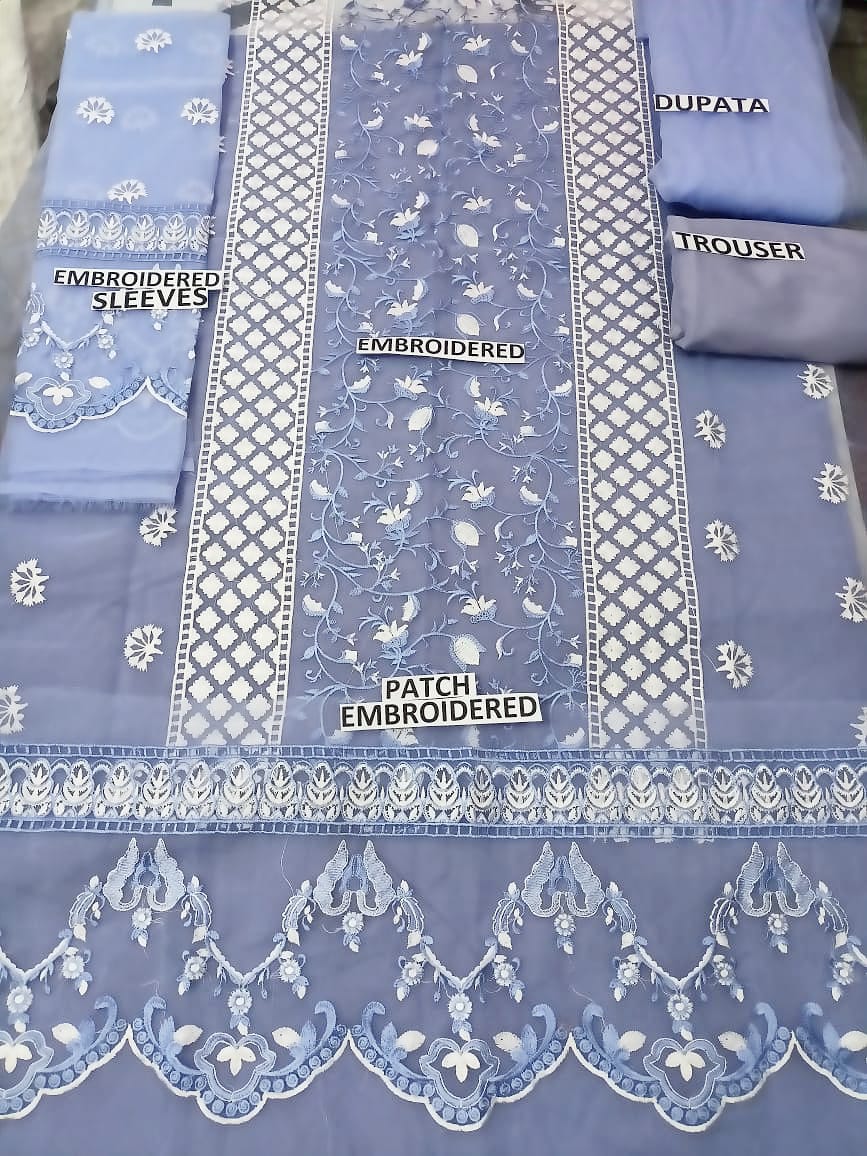 Grace S838-Embroidered 3pc organza dress with Dyed Organza Dupatta.