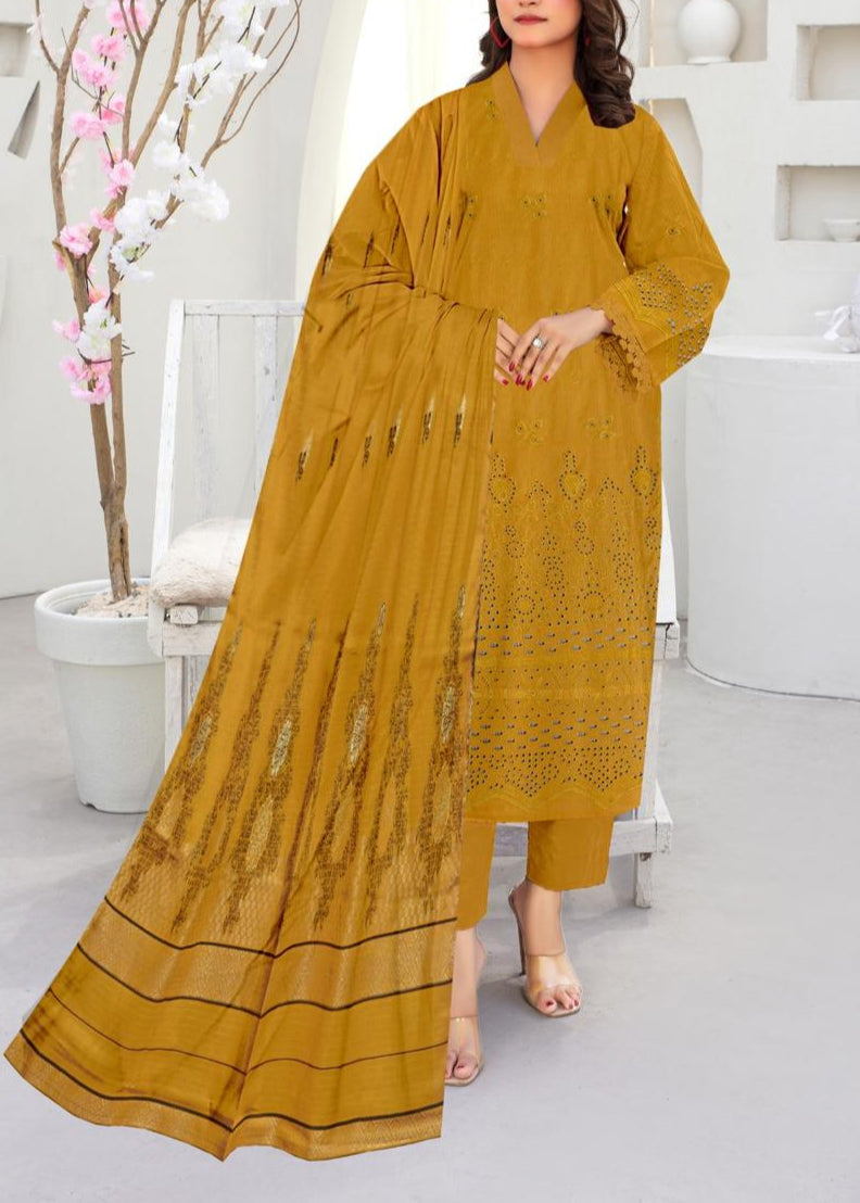 Grace S1025-Embroidered 3PC CHIKANKARI Lawn Dress With Printed Lawn Dupatta.