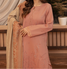 Grace W830-Embroidered 3pc Marina Dress With Printed Shawl.