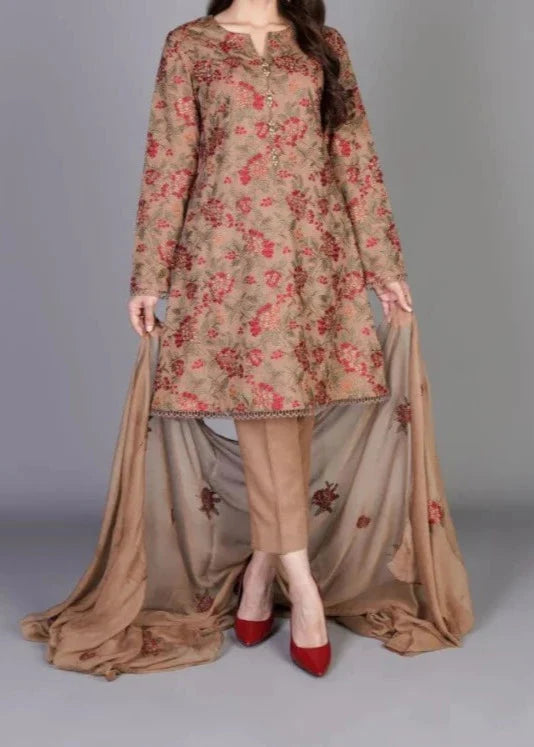 Grace W263- Embroidered 3pc linen dress with Embroidered chiffon dupatta.