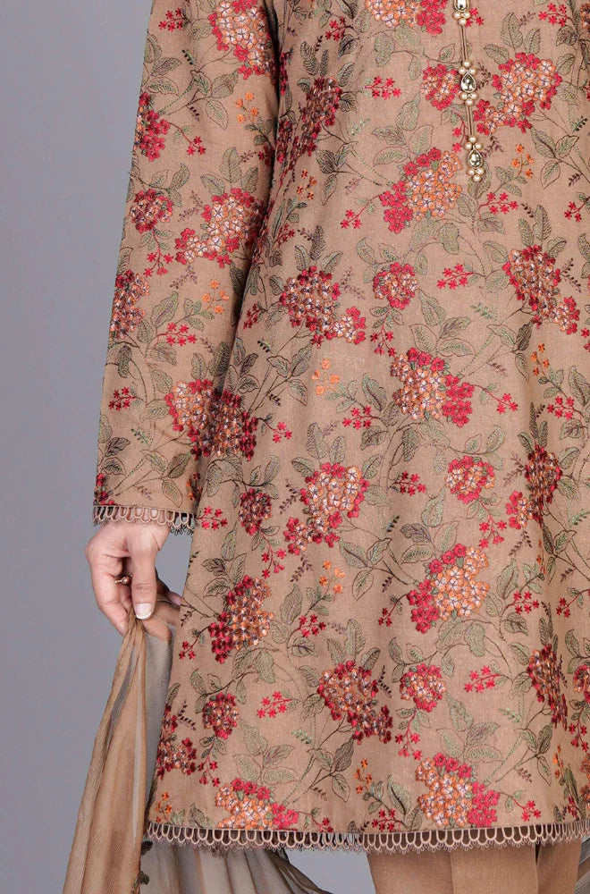 Grace W263- Embroidered 3pc linen dress with Embroidered chiffon dupatta.