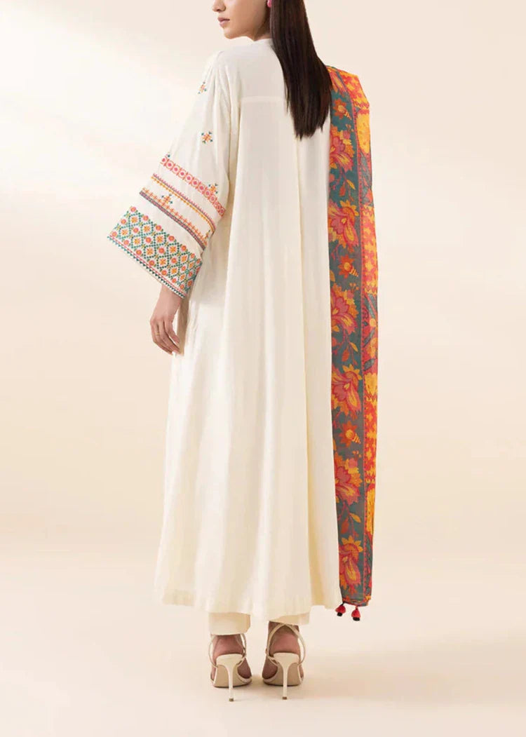 Grace W556-Embroidered 3pc marina dress with Printed shawl.