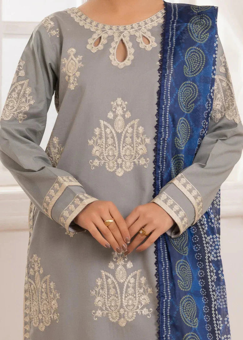 Grace S1274-Embroidered 3pc Lawn Dress With Printed Munar Dupatta.