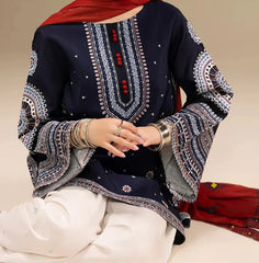 Grace W694-Embroidered 3pc Linen Dress With Printed Shawl