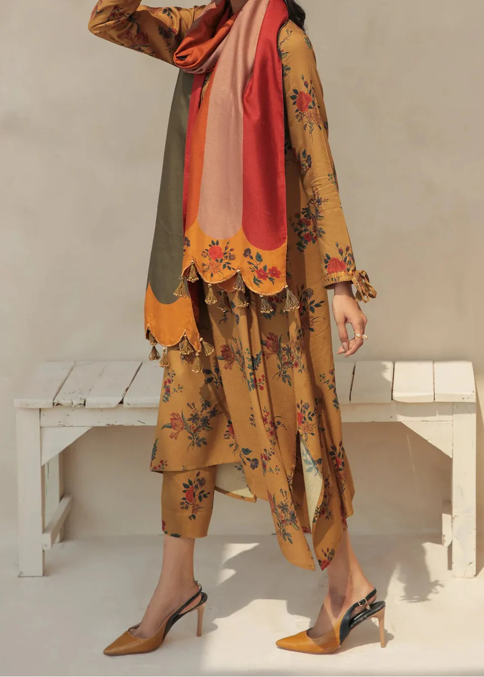 Grace W835 - Digital Printed 3pc Karandi Dress With Digital Printed Karandi Shawl.