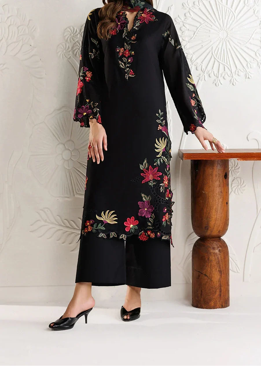 Grace Z-(W1089) - Stitched Embroidered 3pc CHIKANKARI Marina Dress With Printed Shawl.