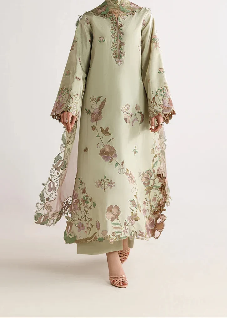 Grace Z-(W1041) - Stitched Embroidered 3pc Marina Dress With Tie & Dye Chiffon Dupatta.