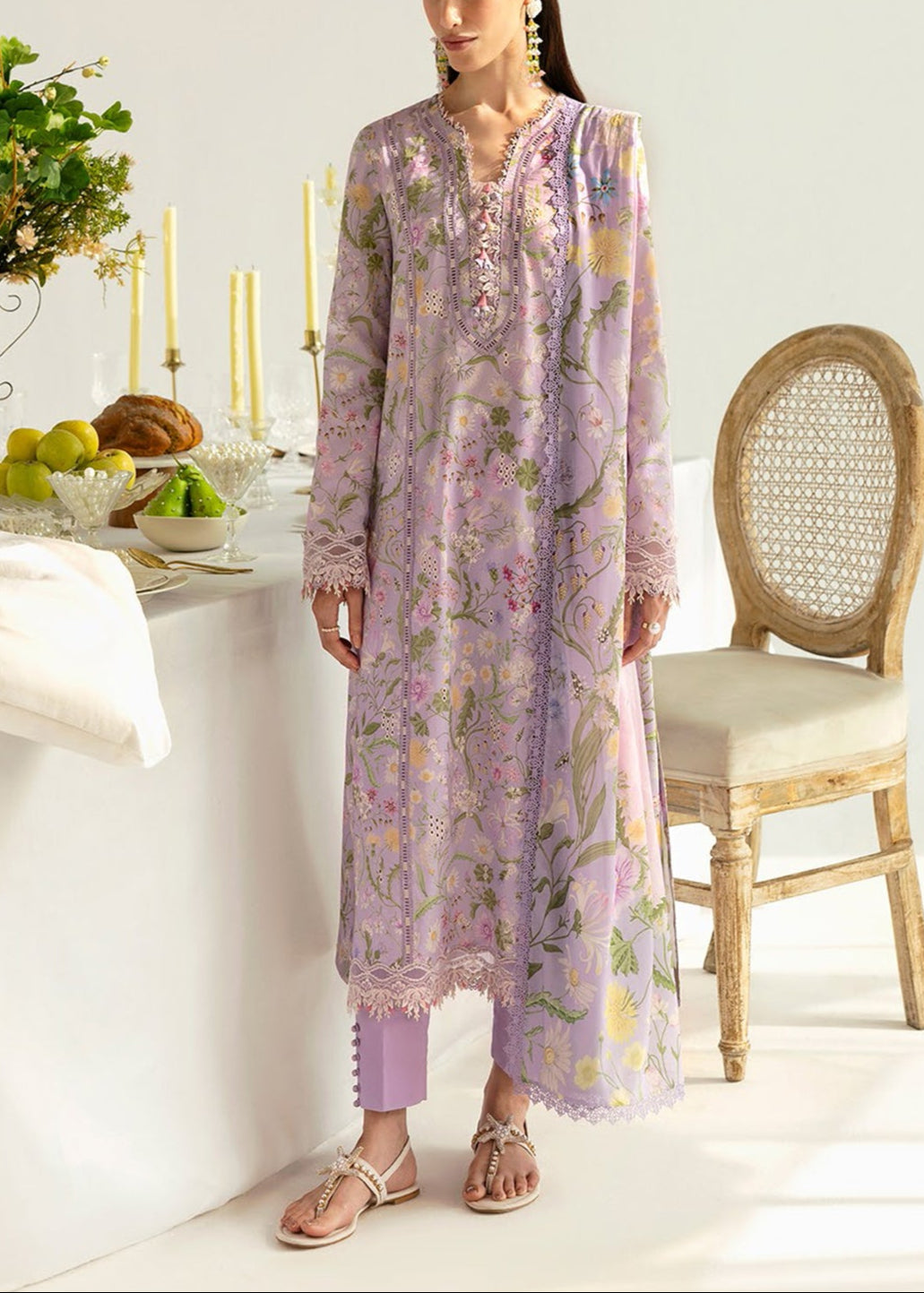 Grace S1134-Embroidered 3pc CHIKANKARI Lawn dress with Printed Chiffon Dupatta.