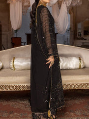 Stitched Black Orchid – Embroidered Chiffon Stitched 3Pc Suit