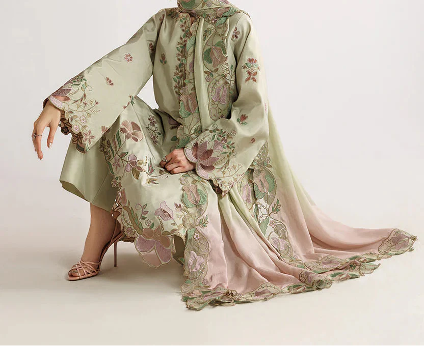 Grace S1400 - Embroidered 3pc Lawn Dress With Tie & Dye Chiffon Dupatta.