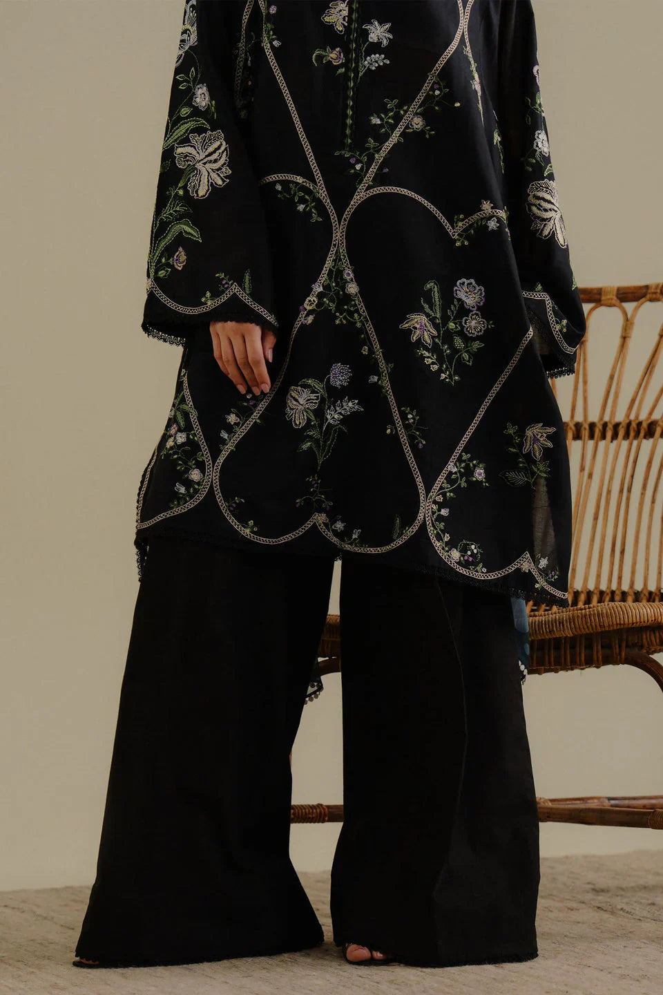 Grace W744-Embroidered 3pc Marina Dress With Printed Shawl.