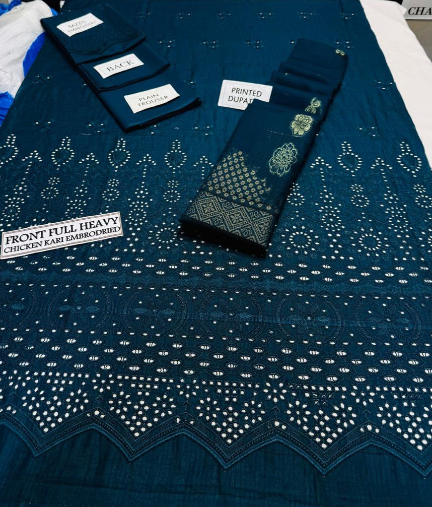 Grace S1023-Embroidered 3PC CHIKANKARI Lawn Dress With Printed Lawn Dupatta.