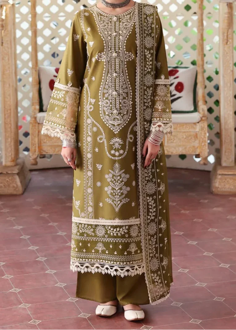 Grace Z-(W834) - Stitched Embroidered 3pc Marina Dress With Printed Shawl.
