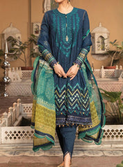 Grace W180- Embroidered 3pc linen dress with printed organza dupatta