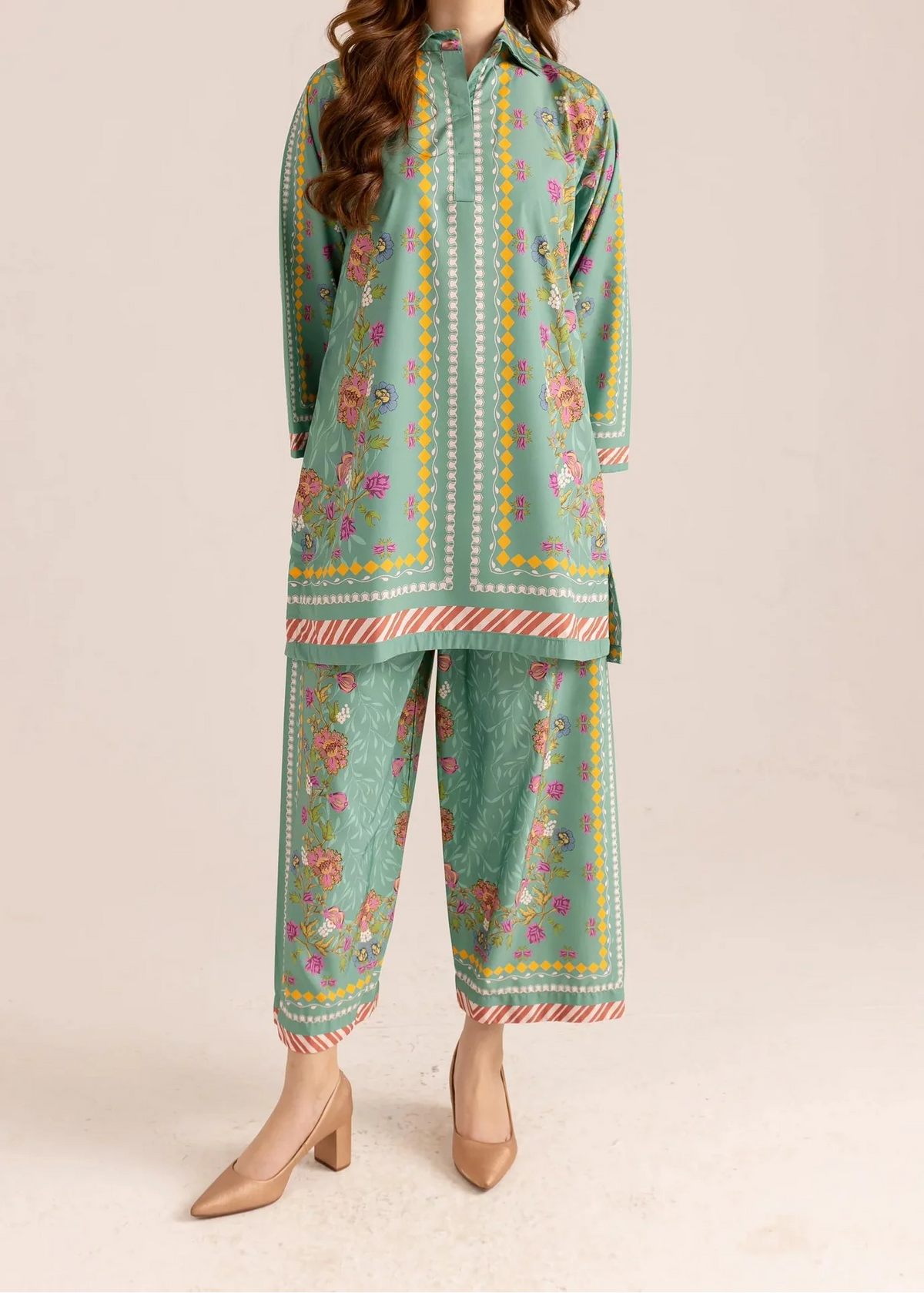 Grace W923 -Digital Printed 2pc Silk Dress.