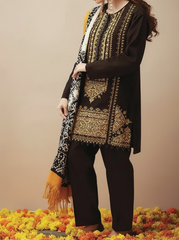 Grace W102 -Embroidered 3pc khaddar dress with printed shawl.