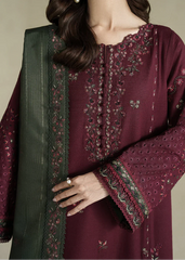 Grace Z-(W976) - Stitched Embroidered 3pc Marina Dress With Printed Shawl.