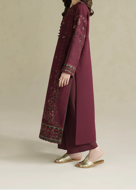 Grace Z-(W976) - Stitched Embroidered 3pc Marina Dress With Printed Shawl.