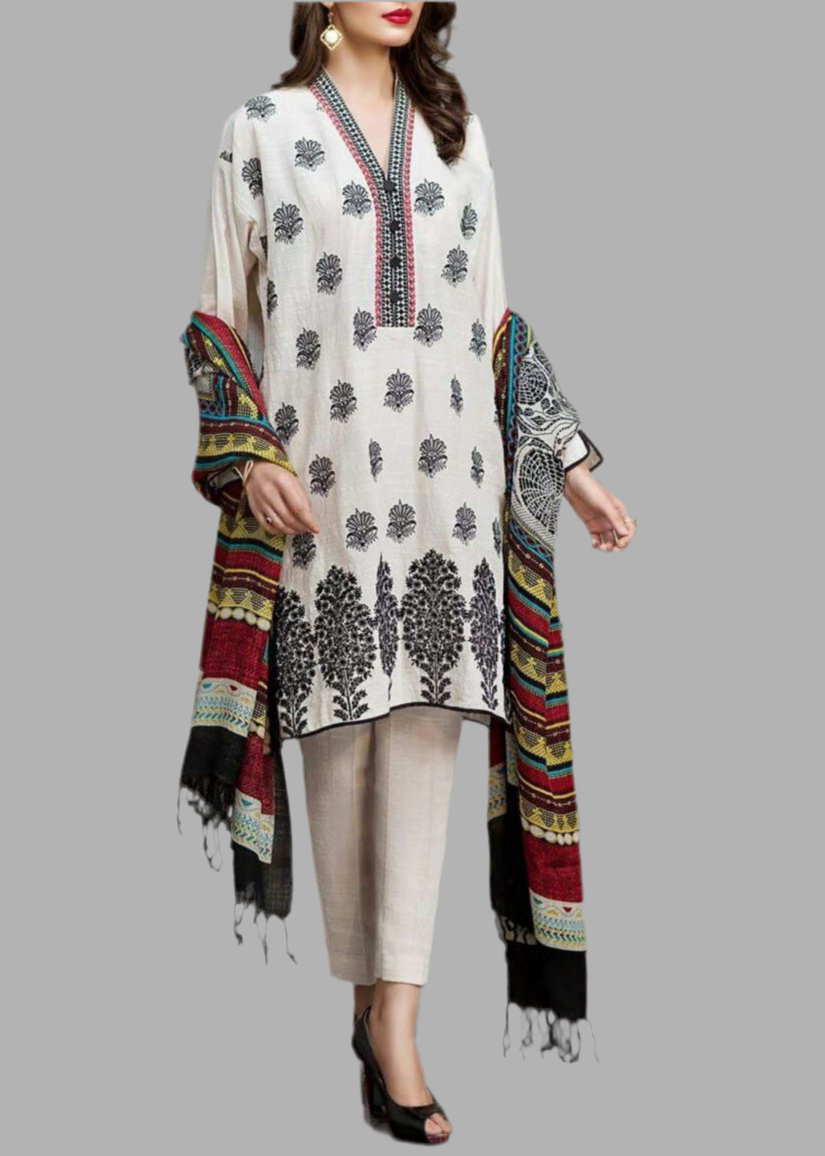 Grace W554-Embroidered 3pc khaddar dress With Printed shawl.