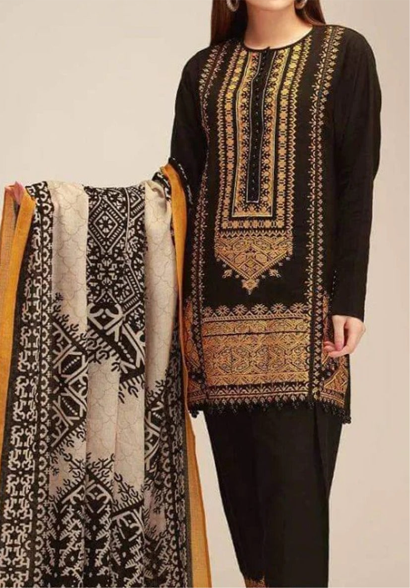 Grace W102 -Embroidered 3pc khaddar dress with printed shawl.