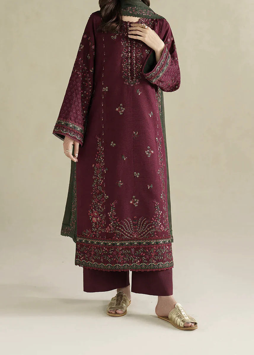 Grace Z-(W976) - Stitched Embroidered 3pc Marina Dress With Printed Shawl.