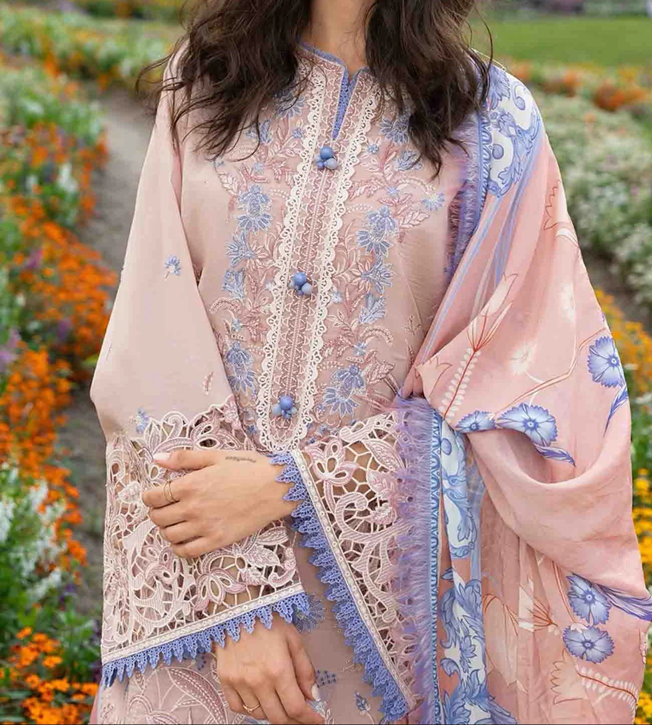 Grace Z-(S1426) - Stitched Embroidered 3pc Lawn Dress With Printed Lawn Dupatta.