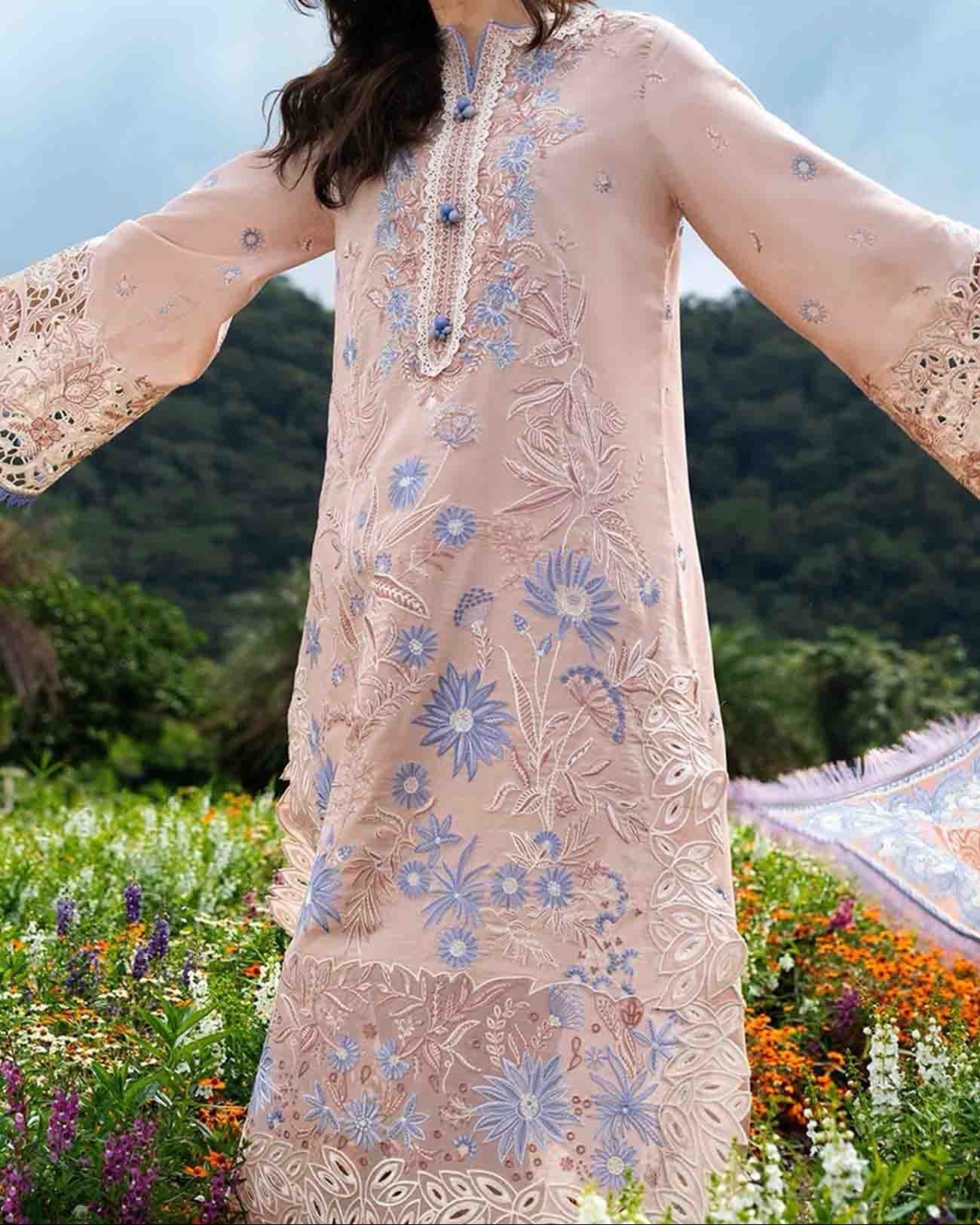 Grace Z-(S1426) - Stitched Embroidered 3pc Lawn Dress With Printed Lawn Dupatta.
