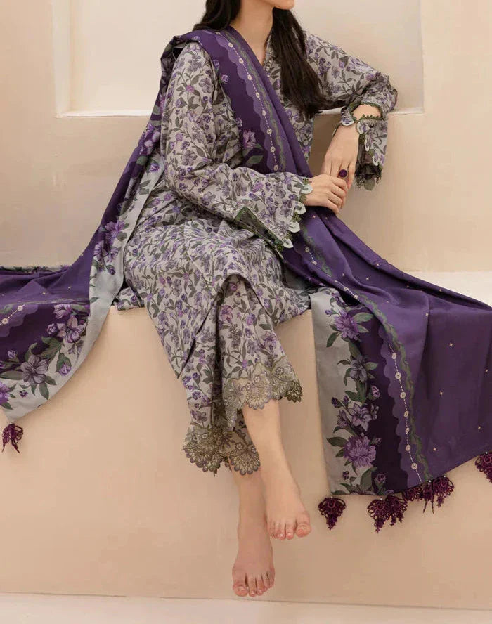 Grace W468-Printed 3pc karandi Dress With Printed karandi Shawl.