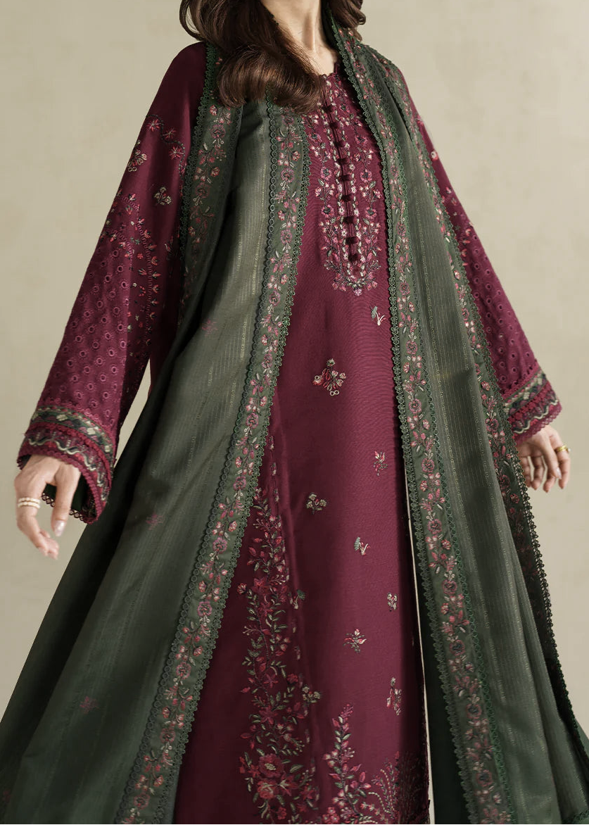 Grace W976-Embroidered 3pc Marina Dress With Printed Shawl.
