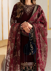 Grace W999-Embroidered Sequence 3pc Velvet Dress With Embroidered Sequence Chiffon Dupatta.