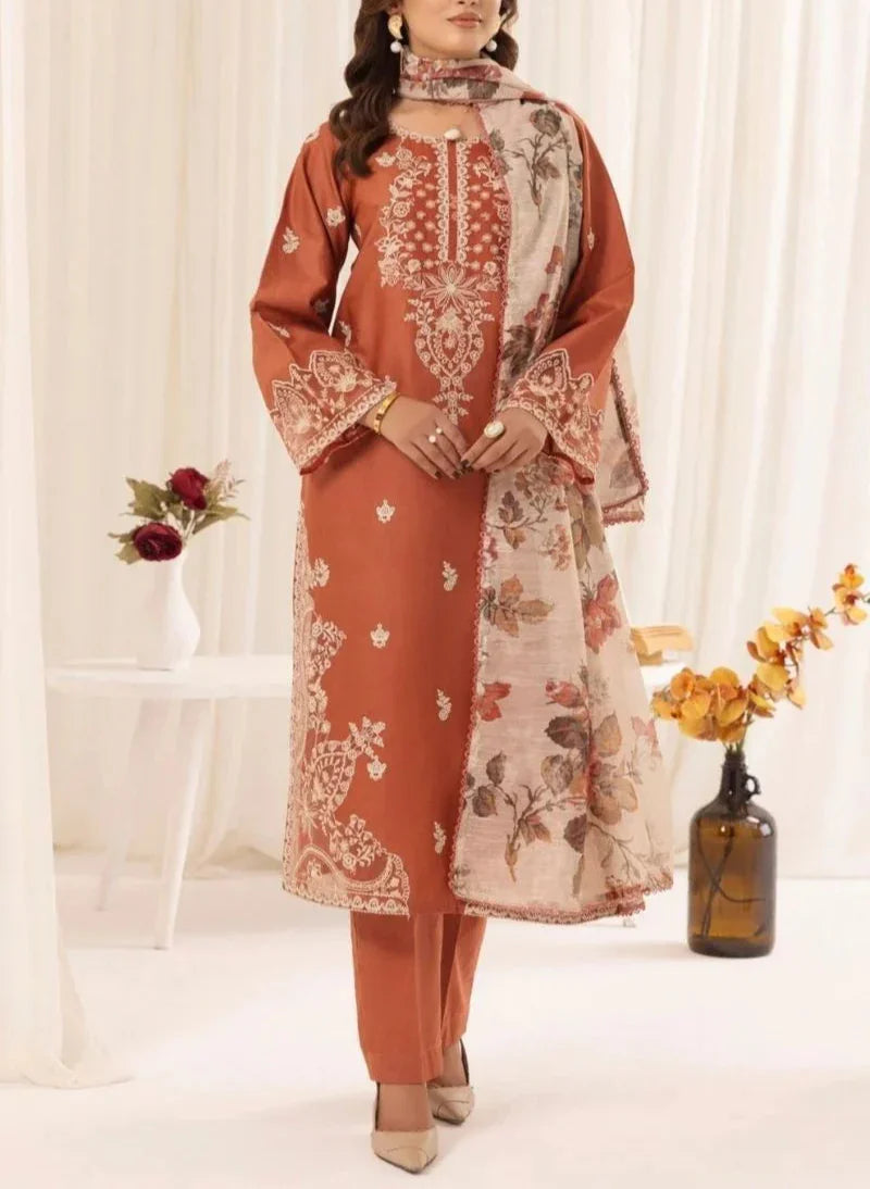 Grace Z77- Stitched Embroidered 3PC Lawn Dress with Printed Munar Dupatta.