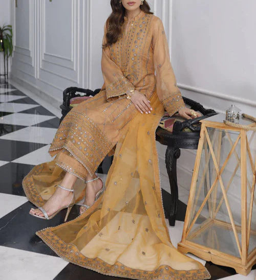 MARIGOLD– Embroidered Chiffon Unstitched 3Pc Suit.