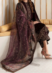 Grace W967-Embroidered 3pc Velvet Dress Dress With Printed Organza Dupatta.