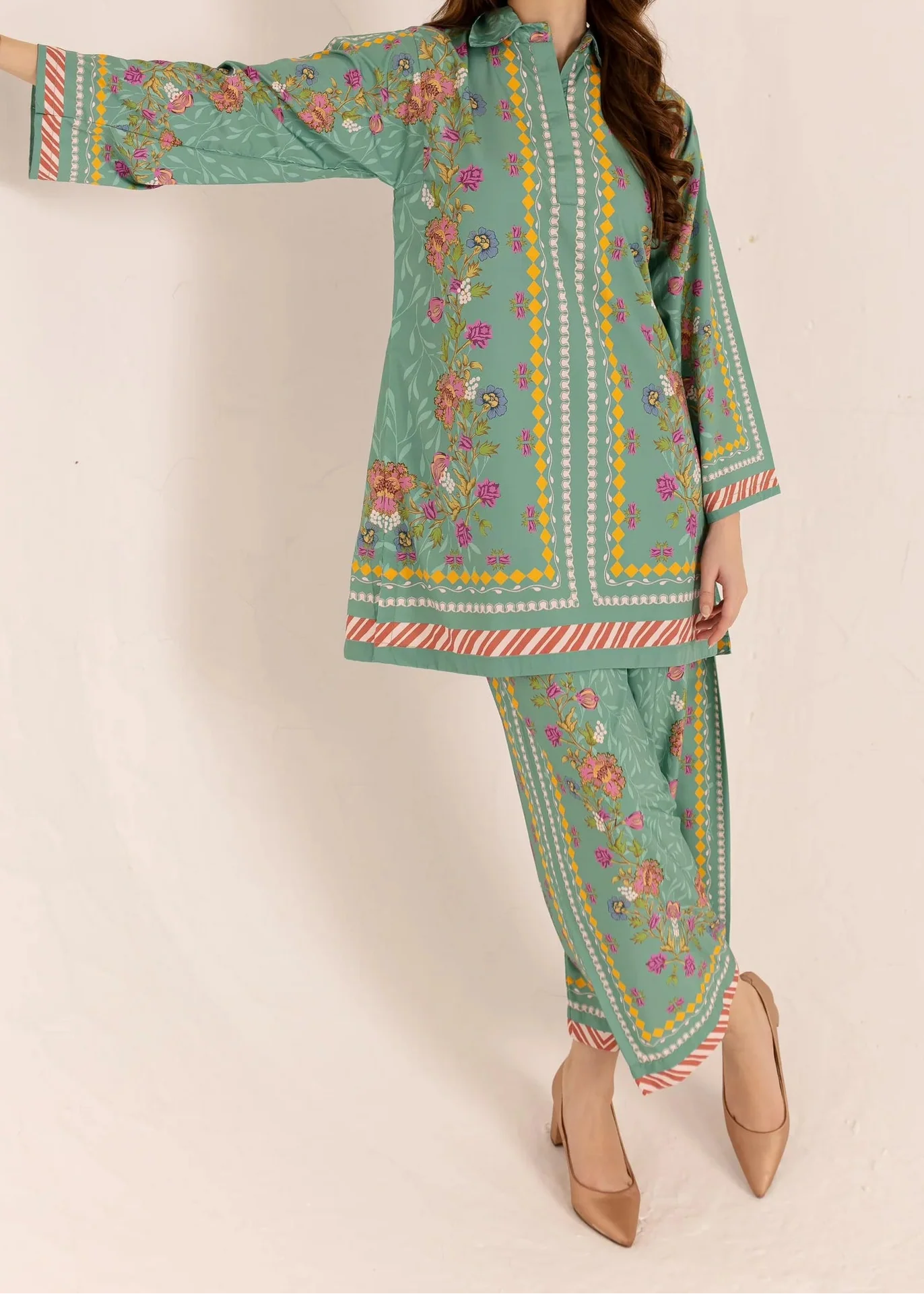 Grace W923 -Digital Printed 2pc Silk Dress.